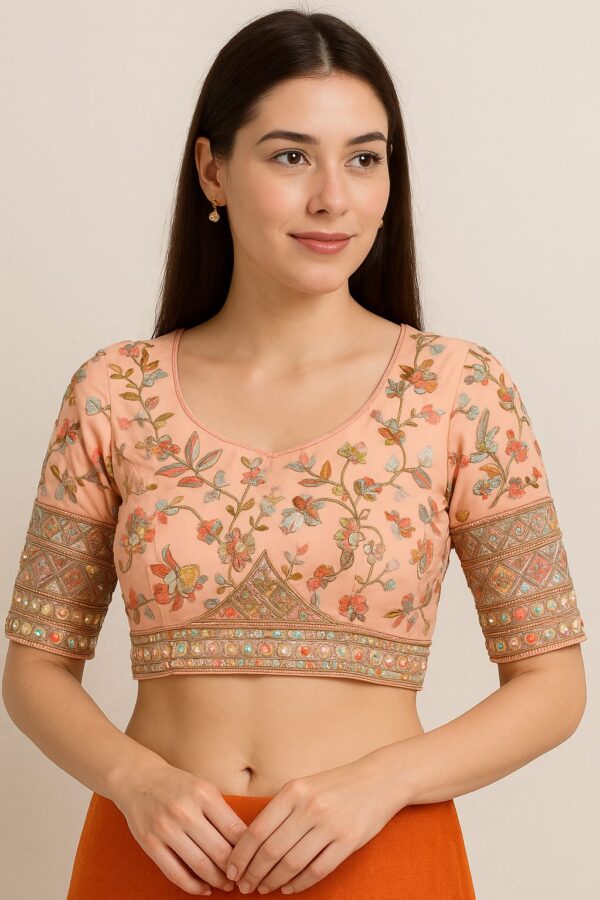 Peach Embroidered Designer Blouse  & Cut-Out Back
