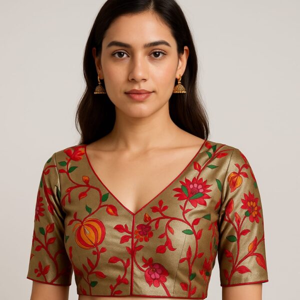 Antique Goldish Floral Textured Blouse