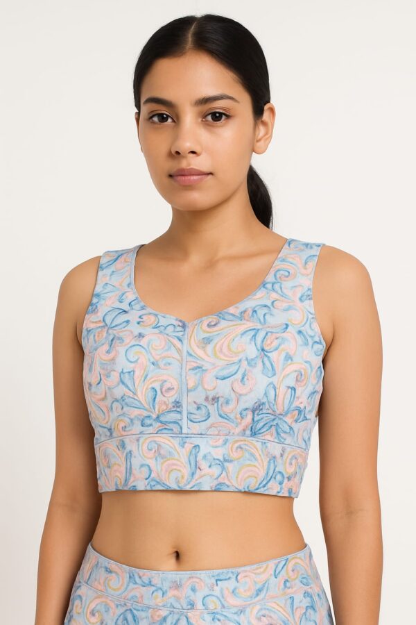 Pastel Floral Printed Sleeveless Crop Top with U-Neckline