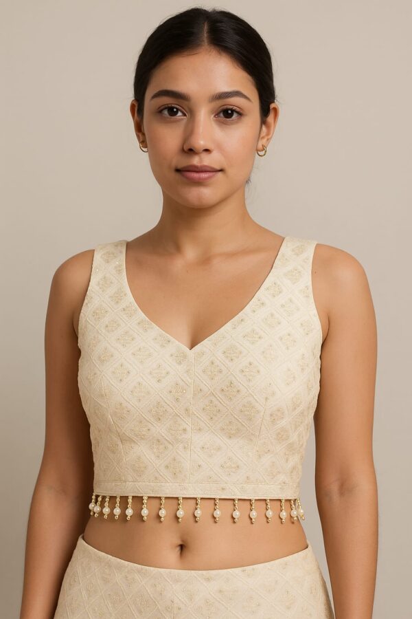 Ivory Charm Pearl-Detailed Blouse