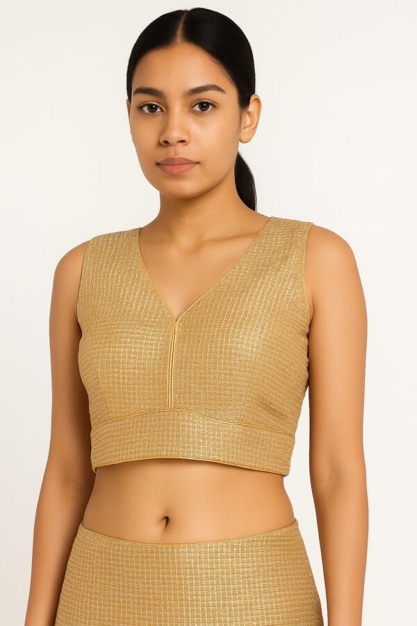Golden Textured V-Neck Blouse
