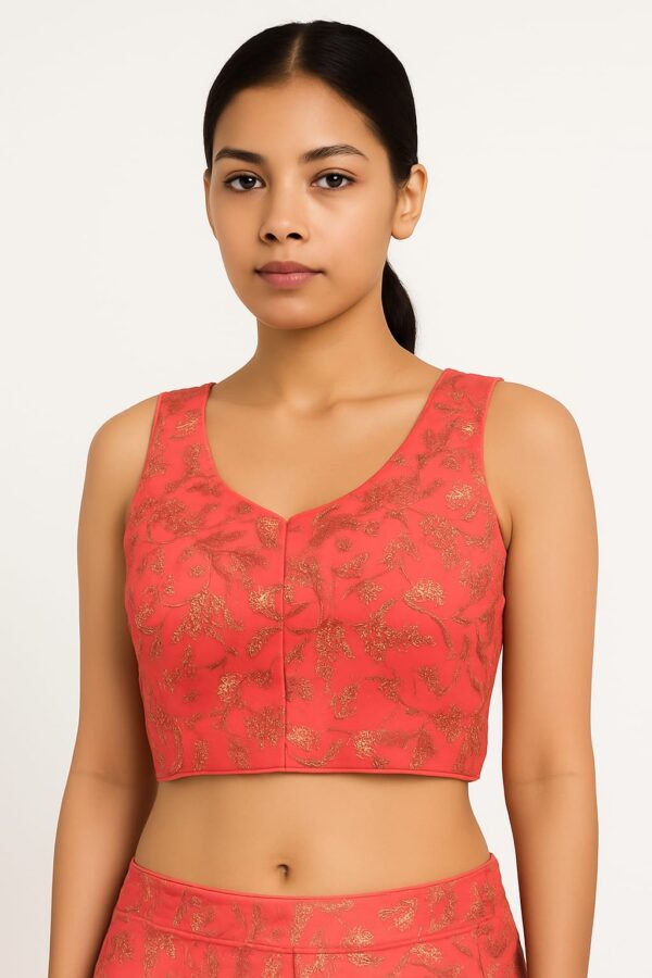 Coral Peach Brocade Blouse