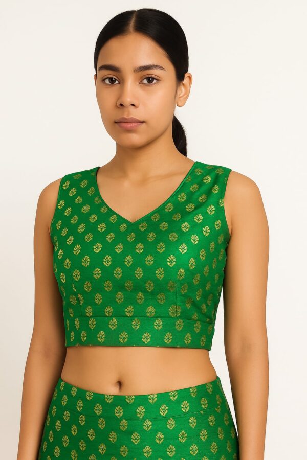 Emerald Green Blouse Top with Gold Motifs