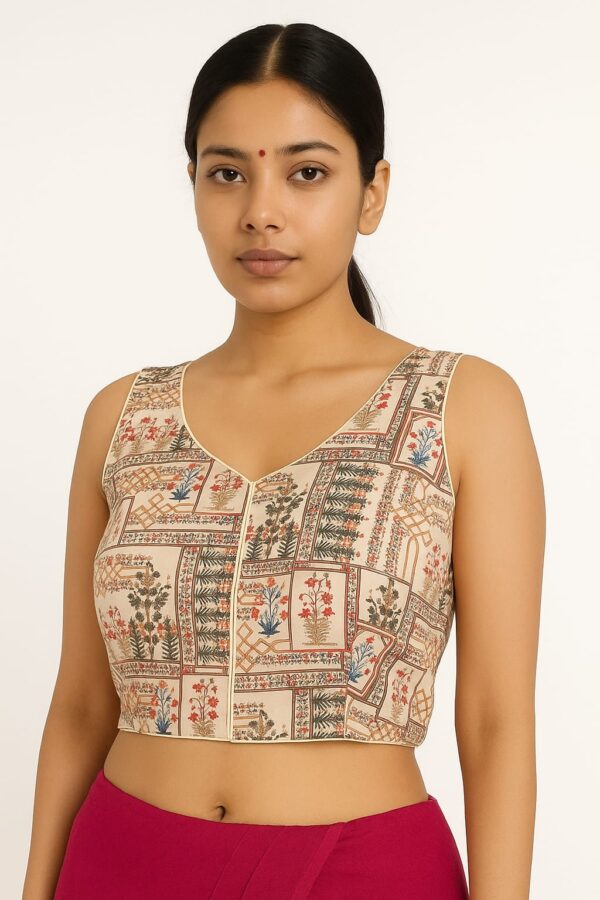 Beige Vintage Floral Print Blouse